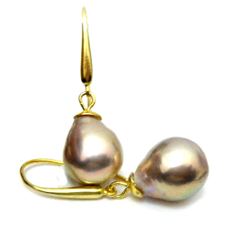 Pink/Gold Ripple Pearl Drop Earrings